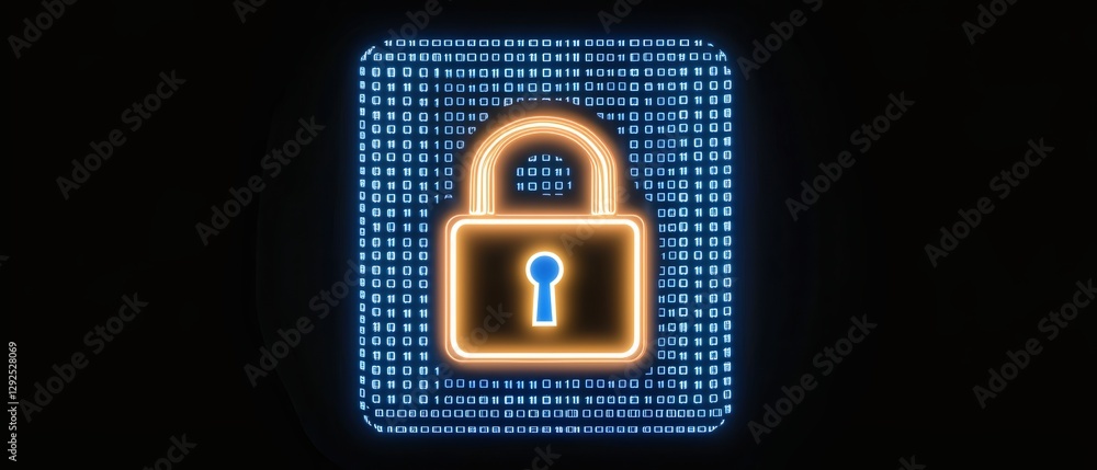 Poster cybersecurity concepts. digital lock icon with a glowing effect on a dark background.