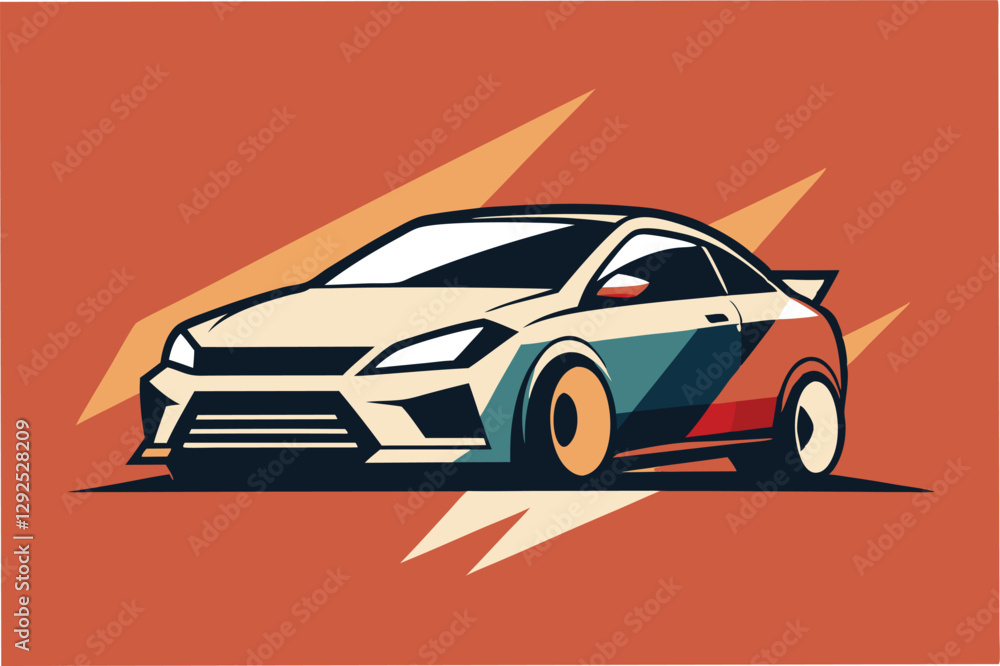 Poster stylish race car design with bold colors and dynamic background emphasizing speed and performance