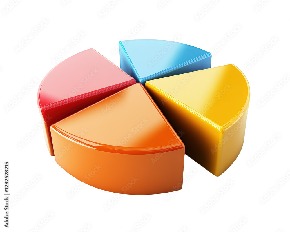 Poster 3d pie chart with colorful segments representing data visually. vibrant colors include red, blue, or