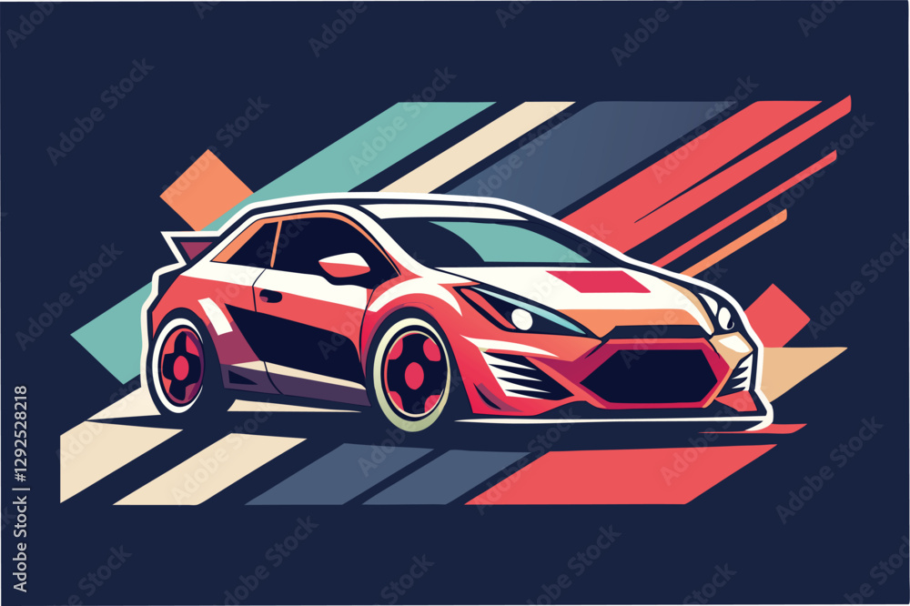 Fototapete stylish race car design with bold colors and dynamic background emphasizing speed and performance
