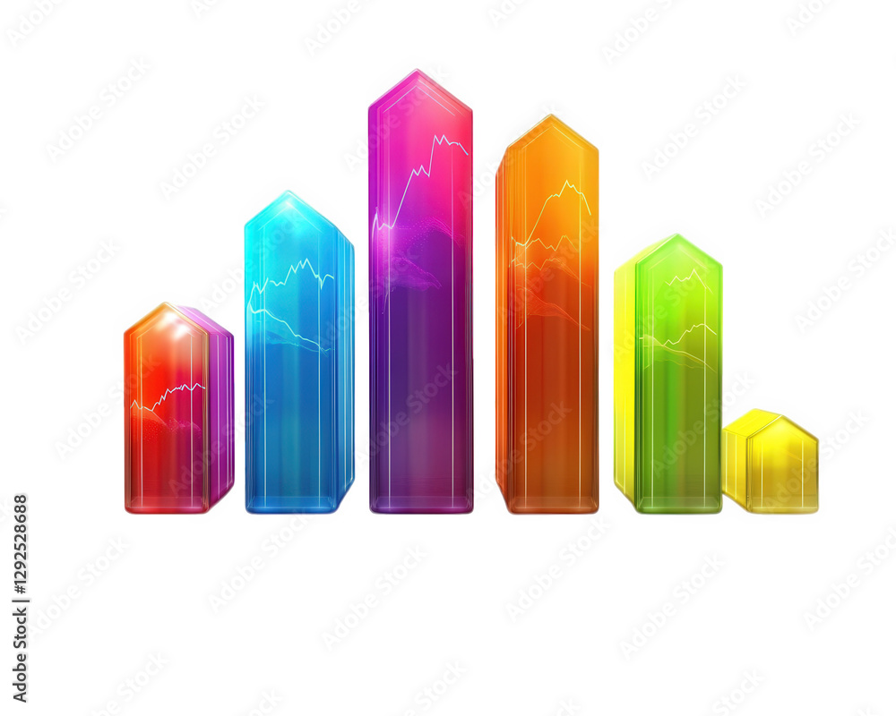 Aufkleber colorful bar charts with glowing effects represent data trends visually. sleek design enhances prese