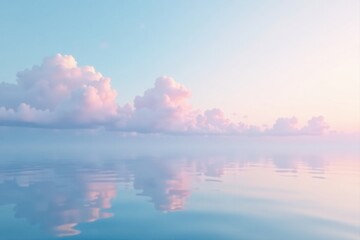 Obraz premium Serene Pastel Cloudscape Mirrored on Calm Waters, Evoking a Sense of Tranquility and Peaceful Serenity