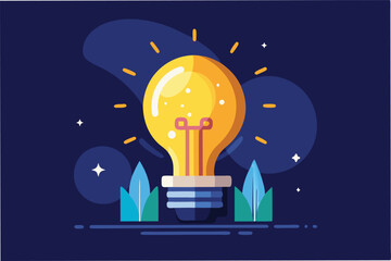 Bright light bulb illuminated with colorful leaves in a dark background creating a lively and creative atmosphere ideal for inspiration