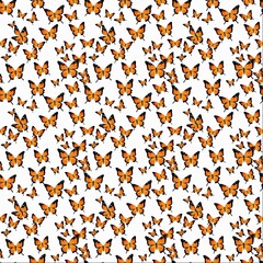 Seamless Pattern of Monarch Butterflies on White Background