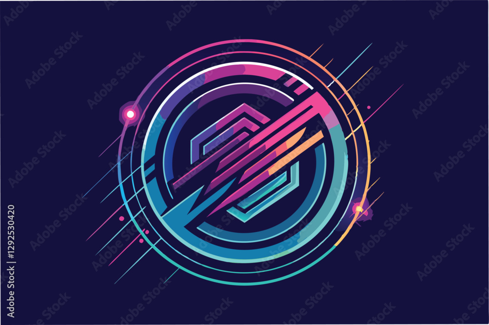 Leinwandbilder Vibrant abstract design featuring circular shapes and dynamic lines in bright colors against a dark background