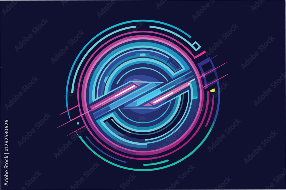 Poster Vibrant abstract design featuring circular shapes and dynamic lines in bright colors against a dark background