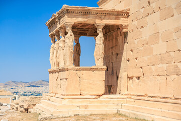 Fototapeta premium A stone building with a balcony and a stone staircase leading up to it, Acropolis in Athens