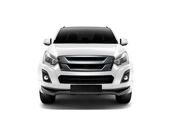 Front view of white colour pickup truck Isolated on white background. 3D rendering. © Image Craft