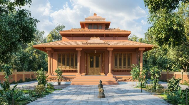 Belief in vastu shastra (architecture and energy) &acirc;&euro;&ldquo; A traditional Indian house built according to Vastu principles, balancing energies