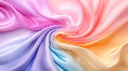 Obraz premium Vibrant, pastel-colored silk fabric folds in a swirling pattern.