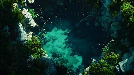Fototapeta premium Overhead View of Bioluminescent Underwater Cave Spring