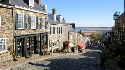 Historic Town with Cobblestone Streets and Vintage Shops