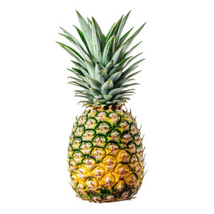 Fototapeta premium ripe pineapple. showcasing its distinct textured skin and spiky green leaves atop the pineapple is placed against a clean white background. emphasizing its vibrant colors and natural shape. making it