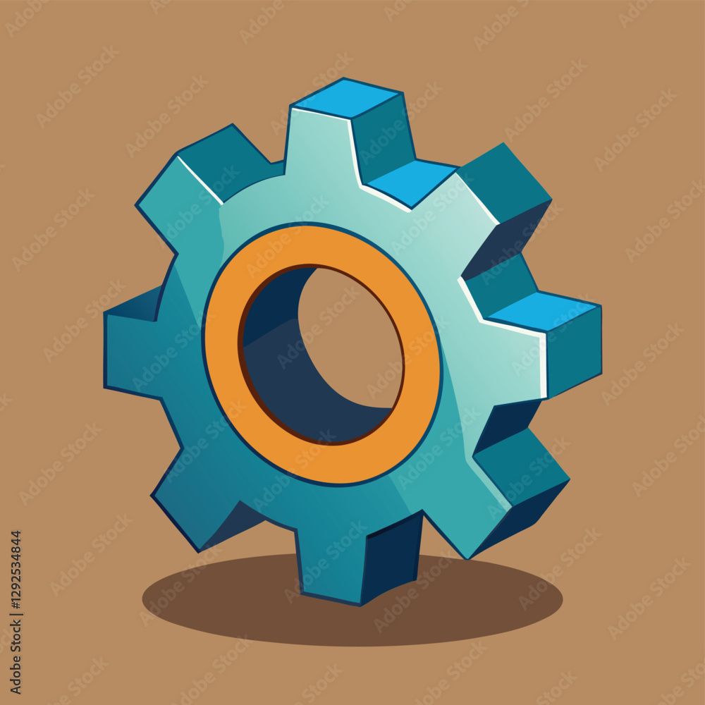 Aufkleber creative blue and orange gear design on a simple brown background ideal for digital and mechanical t