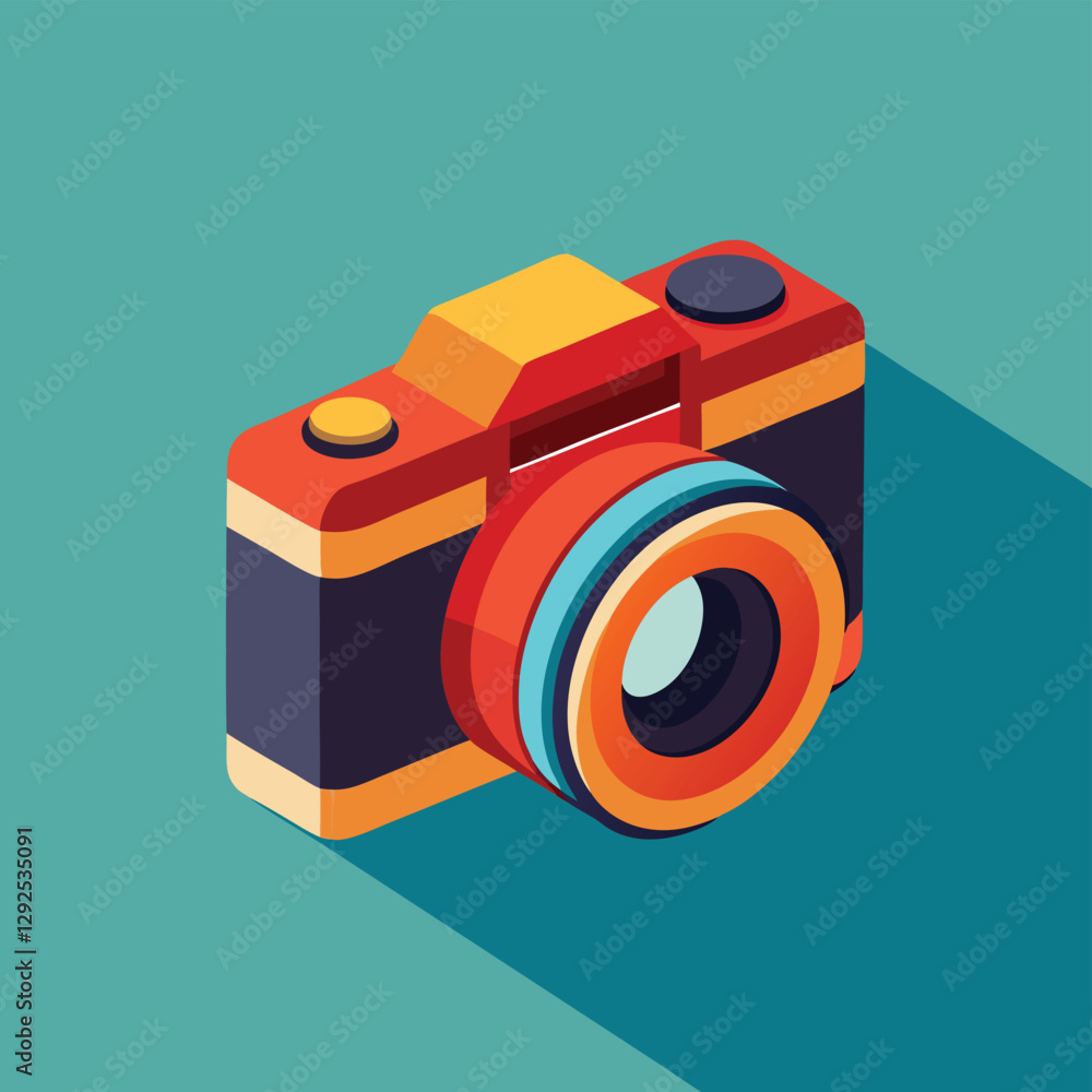 Poster colorful retro camera illustration with a modern design on a simple background, capturing the essenc