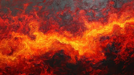 Inferno: A fiery abstract painting depicting a river of molten lava flowing through a dark, volcanic landscape.  The intense colors and textures create a dramatic and powerful visual experience.