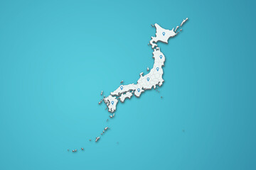 Japan 3D map illustration with province map pin on isolated background