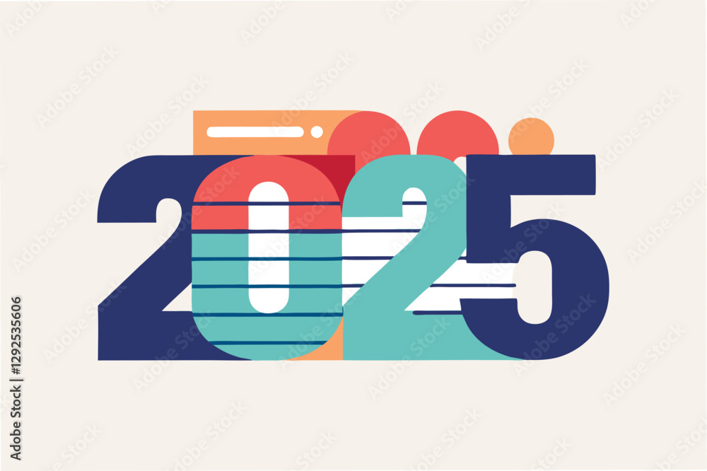 Aufkleber creative design showcasing the years 2025 in bold typography with vibrant colors and shapes against 