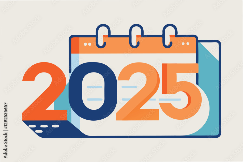 Aufkleber creative design showcasing the years 2025 in bold typography with vibrant colors and shapes against 