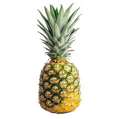 Fototapeta premium fresh pineapple. showcasing its textured skin and vibrant green leaves atop a yellow body. set against a clean. white background the simplicity of the presentation emphasizes the fruit's natural beaut