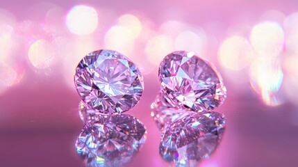 Two brilliant lilac diamonds shimmer against a bokeh background