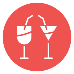 Minimalist Line Art Circular Wine Glass and Martini Glass Icon