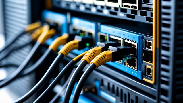 Close-up of high-resolution network server connection