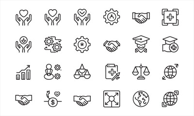 "Business and Teamwork Line Icons Set – Minimalist Corporate Leadership & Collaboration Symbols"