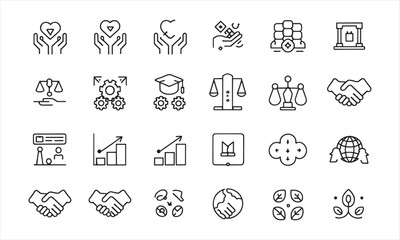 "Business and Teamwork Line Icons Set – Minimalist Corporate Leadership & Collaboration Symbols"