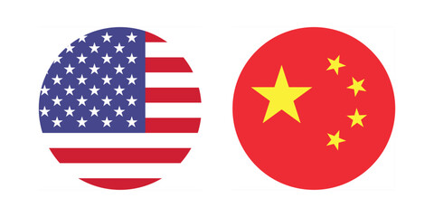 Flags of the United States and China. Flag of US and China. Flag icon. Standard color. Circle icon flag. 3d illustration. Computer illustration. Digital illustration. Vector illustration.