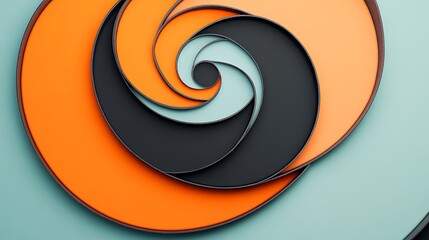Abstract 3D Render: Interlocking Spiral Design in Teal and Orange AI Generated