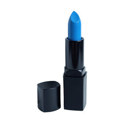 Obraz premium Blue lipstick with black case isolated on transparent background