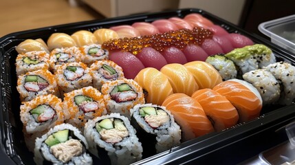 Colorful Sushi Platter with Fresh Raw Toppings