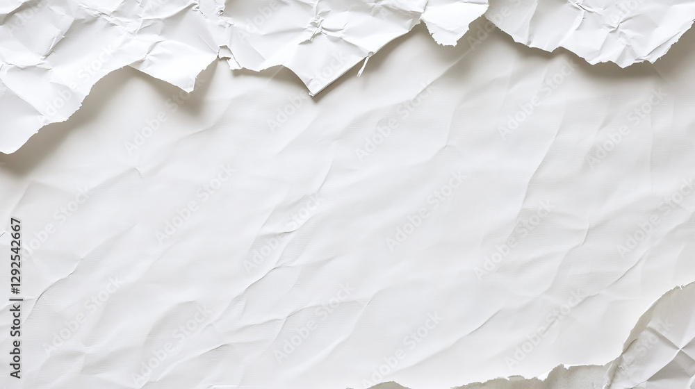 Poster white torn paper. crumpled old sheet with crease. rough poster with wrinkle for note realistic mocku