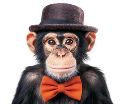 monkey wearing tiny hat and bow tie, looking stylish and adorable. This charming animal exudes personality and flair, making it delightful subject for any creative project