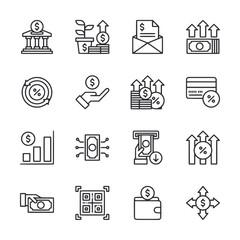 A set of money related icons including a dollar sign, a check, a credit card
