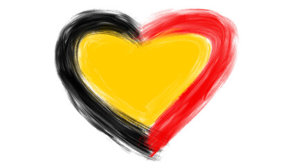 Paint brush textured love heart shape in germany color flag colors black, red, yellow. Design element for Germany day celebrate.