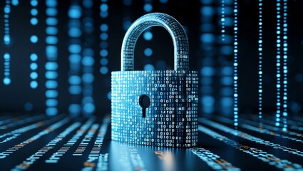 Encrypted data breach alert with digital lock symbol