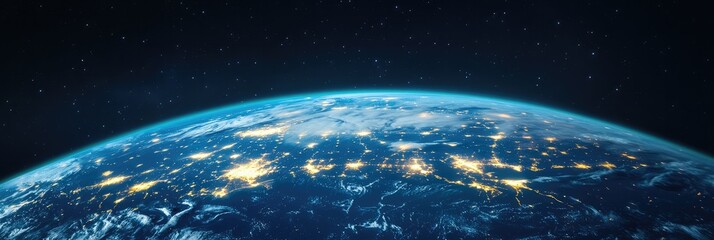 Obraz premium Stunning View of Earth from Space with Illuminated City Lights and a Cinematic Atmosphere 