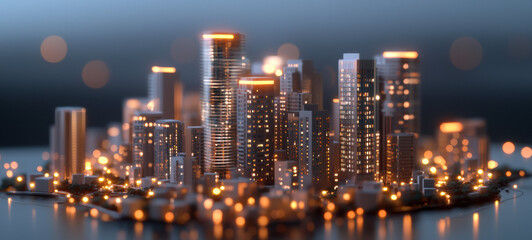 Obraz premium futuristic city skyline with illuminated buildings and lights