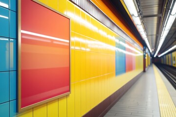 Fototapeta premium Glossy campaign poster mockup pasted on a vibrant subway wall