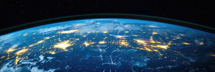 Obraz premium Stunning View of Earth from Space with Illuminated City Lights and a Cinematic Atmosphere 