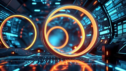 Fototapeta premium Futuristic abstract design featuring glowing digital circles