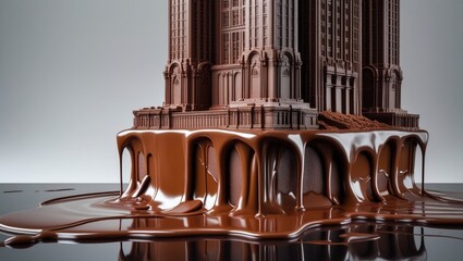 Obraz premium Melting Majesty: A Surreal Chocolate Sculpture of Iconic Architecture