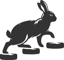Rabbit hopping across stepping stones animal vector silhouette