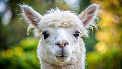 Fototapeta premium Close-Up Alpaca Portrait: White Vicugna Pacos Head & Face Photography