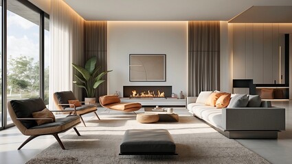 Fototapeta premium Modern minimalist living room bathed in natural light