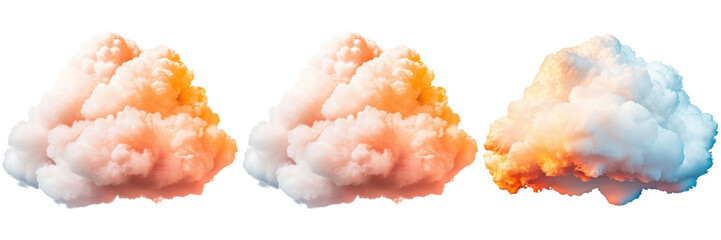 Three colorful clouds on a white background. Great for weather, sky, or abstract concepts.