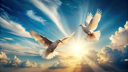 Antique photo: serene doves soar majestically, a vintage flight captured in time.