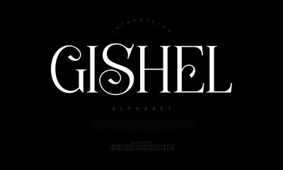 Fototapeta premium Gishel typography beauty fashion elegant minimalist serif italic fonts decorative wedding vintage retro logos. Minimal luxury font alphabet logo. Vector illustration